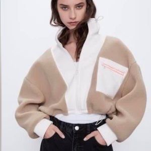 Zara Cropped Fleece Teddy Coat Jacket